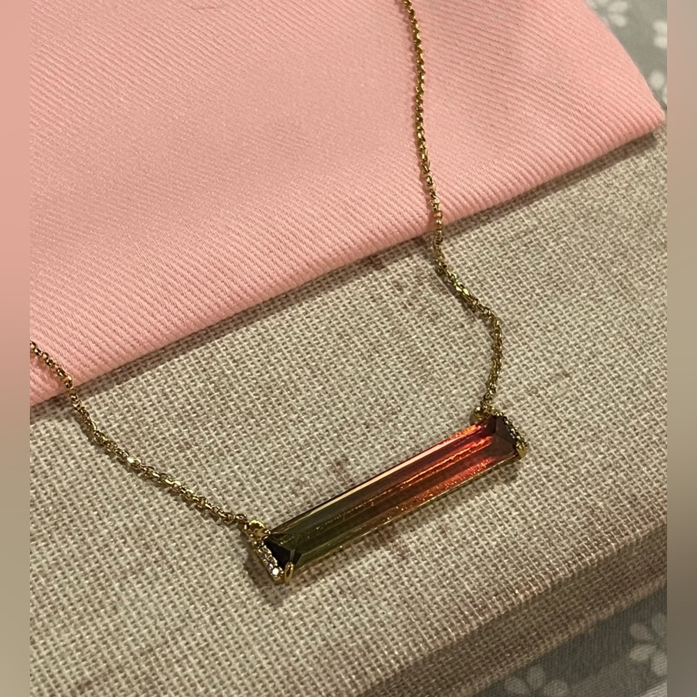 kate spade delicate gold tone chain bar necklace pink multi geo gems nwt - Picture 2 of 9